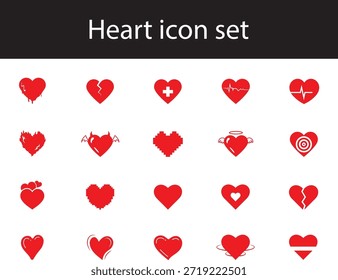 Conjunto de iconos de corazón rojo, diferentes Formas, amor, romance, Colección de Vector de San Valentín