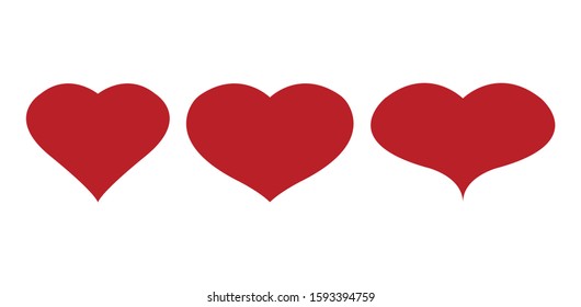 Red heart icon set in flat design. Isolated on white background. Vector stock illustration eps10. For love postcard