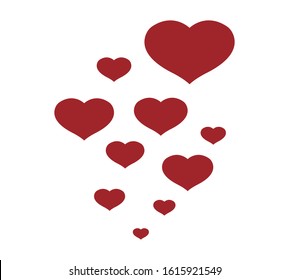 Red heart icon set in flat design. Isolated on white background. Vector stock illustration eps10. For love postcard