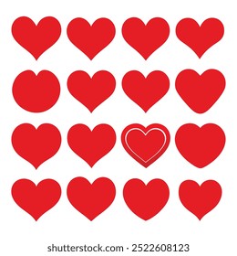 Red Heart Icon Set - Minimal Flat Vector Illustration.