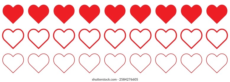 
Red heart icon set. Vector illustration .