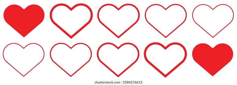 
Red heart icon set. Vector illustration .