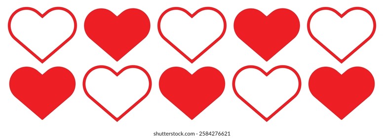 
Red heart icon set. Vector illustration .