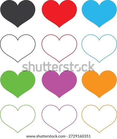 Red heart icon set  vector color full heart icon