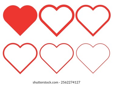 Red heart icon sheet with different strokes