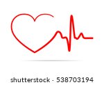 Red heart icon with sign heartbeat. Vector illustration. Heart sign in flat design.
