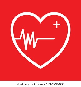 Red heart icon with sign heartbeat. Vector illustration. Heart sign in flat design.