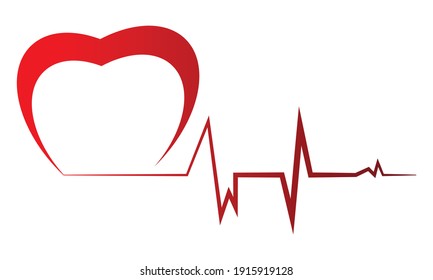 Red heart icon with sign heartbeat. Vector illustration. Heart sign in flat design.
