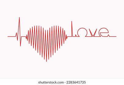 Red heart icon with sign heartbeat. Love symbol. Valentine. Heart of love. Vector illustration