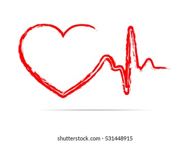 心臓の赤いアイコンと心拍のサイン ベクターイラスト ハートサインインフラットデザイン のベクター画像素材 ロイヤリティフリー