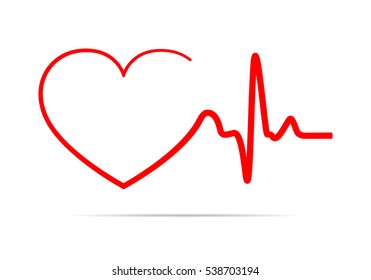 Red heart icon with sign heartbeat. Vector illustration. Heart sign in flat design.