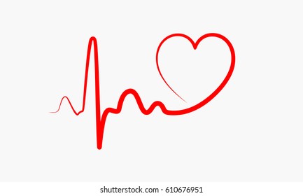 Red heart icon with sign heartbeat. Vector illustration. Heart sign in flat design.