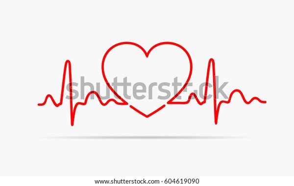 心臓の赤いアイコンと心拍のサイン ベクターイラスト ハートサインインフラットデザイン のベクター画像素材 ロイヤリティフリー
