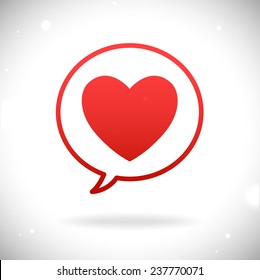 Red heart icon in speach bubble on nice abstract background
