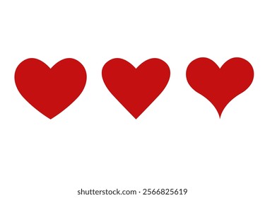 Red Heart icon, three graphic shapes.  Vector editable stroke line.  Valentine's Day design elements, also playing cards element.