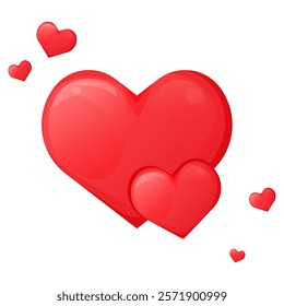 Red heart icon for Valentine's Day designs. A love declaration symbolized by floating hearts, perfect for romantic themes and greetings. 