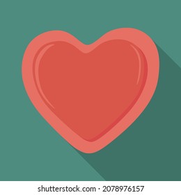 Red heart icon. Vector illustration with long shadow