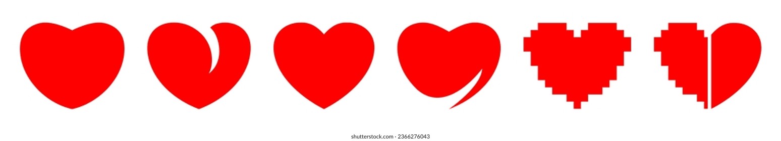 Ilustración vectorial de icono de corazón rojo. Iconos de amor o vector de colección de símbolos de corazón aislado