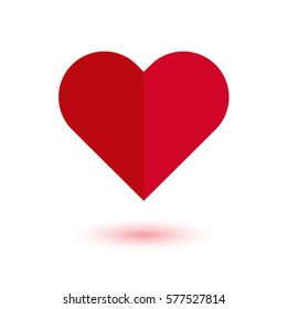 red heart icon vector love symbol Valentine's Day sign isolated on white background with shadow