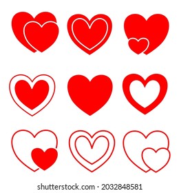 Red Heart Icon Vector Set concept of love for valentine design