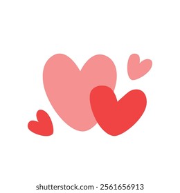 Red heart icon vector set, different shapes, hearts set red. Heart collection. Vector art illustration EPS 10 isolated