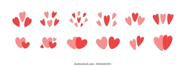 Red heart icon vector set, different shapes, hearts set red. Heart collection. Vector art illustration EPS 10 isolated
