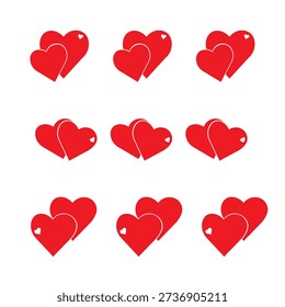 Red Heart Icon Vector Set, Love and Romance Symbols, Valentine Heart Illustration Collection
