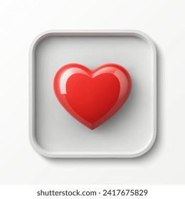 Icono de corazón rojo en marco blanco. Icono de aplicación de citas. Concepto de amor, declaraciones de amor por el día de San Valentín. Ilustración del vector sobre fondo blanco