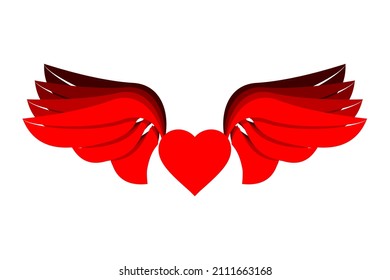 Red heart icon with wings on white background,vector illustration