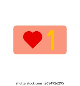Red heart icon with yellow number one inside pink rounded rectangle for social media notification design
