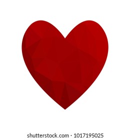 Red heart icon for your amazing design. Creative Shape of heart for Valentine day with overlay polygonal texture. Triangular brith heart. 