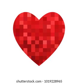 Red heart. Heart icon for your amazing design. Creative Shape of heart for Valentine day with overlay cell texture. Triangular heart. Mosaic style.