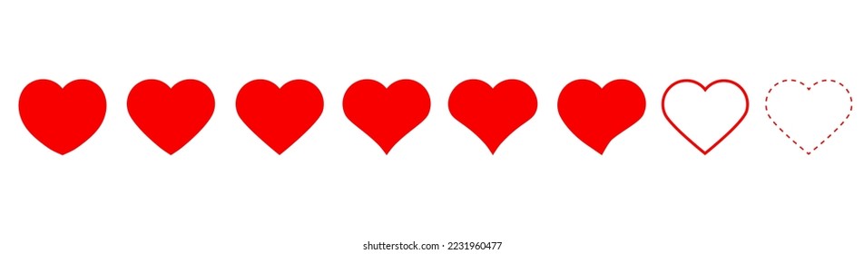 Red Heart icon.Line heart shape.Simple line heart icon.Vector set of love symbols.Dotted line heart.