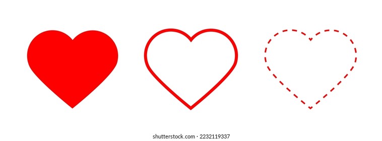 Red Heart icon.Line heart shape.Simple line heart icon.Vector set of love symbols.Dotted line heart.