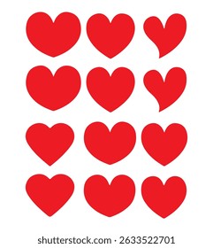 Red Heart Icons Collection – Solid and Outline Love Symbols Set - vector illustration
