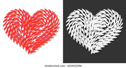 Red heart icons. Embroidery imitating design for scrapbooking, logo symbols, clothing prints, patches or stickers. Vector heart shapes.