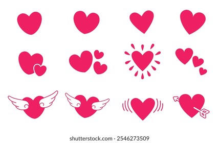 Red heart icons set collection vector, Love symbols.