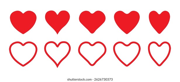 Red heart icons set. Heart icon. Different simple vector hearts and love. Valentine's Day hearts. Vector illustration eps 10