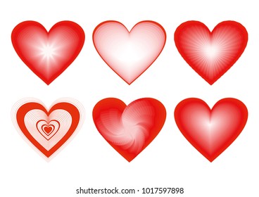 Red Heart Icons Set, ideal for valentines day and wedding. Vector illustration isolated on white