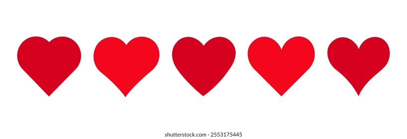 Red heart icons set. Love and Romance Heart Icons. Heart, love, romance or valentine's day red heart.