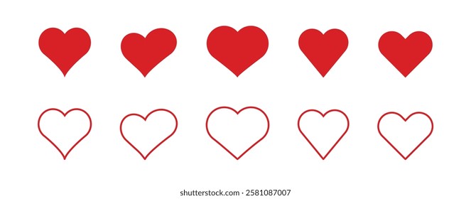 Red heart icons Set of love symbols isolated. Valentine's Day , medicine concept . Love passion concept. Vector illustration