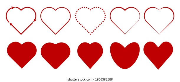 Red heart icons set on white background.Stock-Vector.10EPS