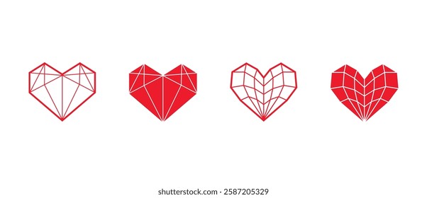 Red heart icons set on white background. Heart elements for decoration and collection.