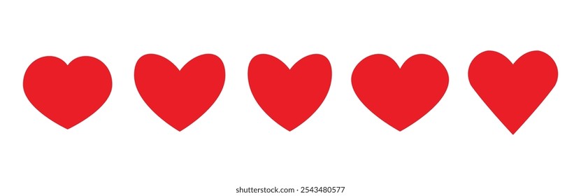 Red heart icons set. Romance or Valentine's day in love heart symbol. Editable Vector Illustration
