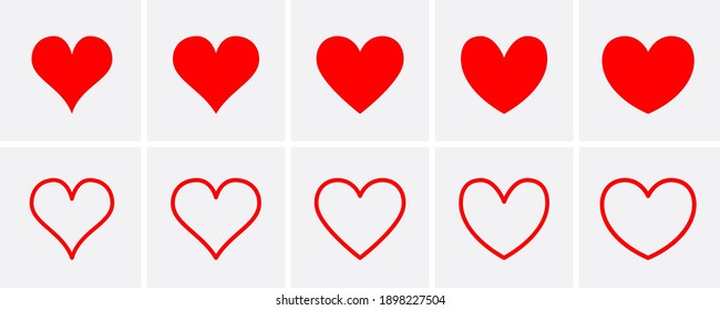 Red heart Icons set. Valentines vector illustration