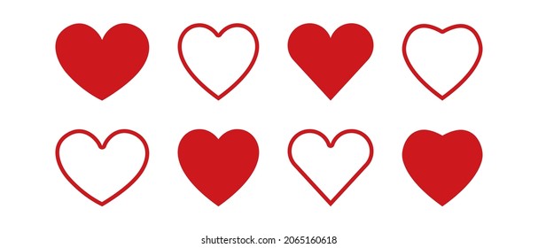 Red heart icons set vector. Simple heart sign on white background