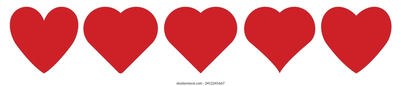 Red heart icons set vector isolated on transparent background.