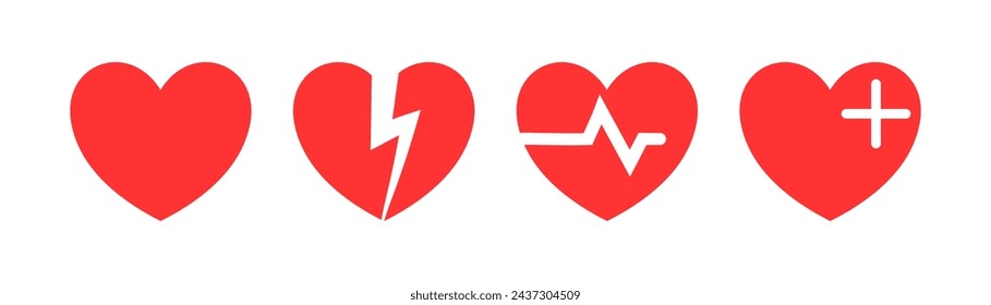 Red heart icons set. Vector