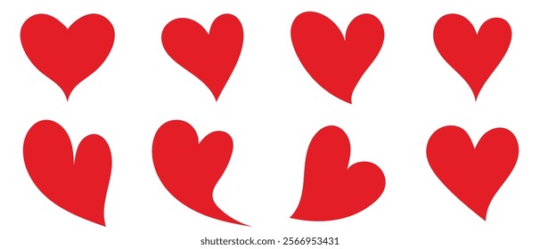 Red heart icons set vector. Valentine red heart icon. Heart shape Isolated on white background.