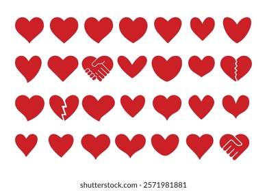Red heart icons set vector.
